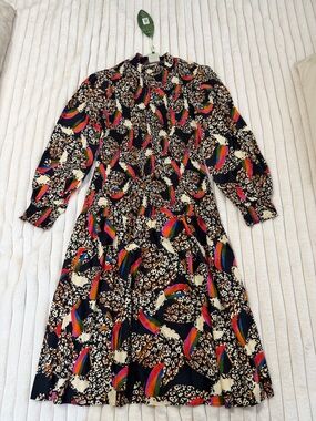 FARM Rio Black Maxi Dress with Multicolor Parrot Print